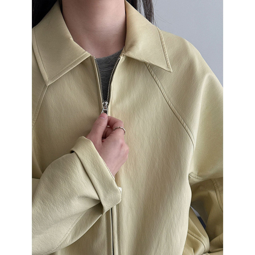 Niche design sense Korean lapel leather jacket women's early spring trend versatile PU coat