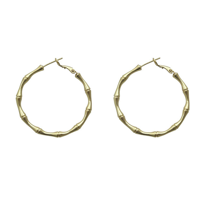 925 Silver Needle Personalized Bamboo Glossy Large Ring Earrings Women's New Light Luxury Premium Earrings Earrings