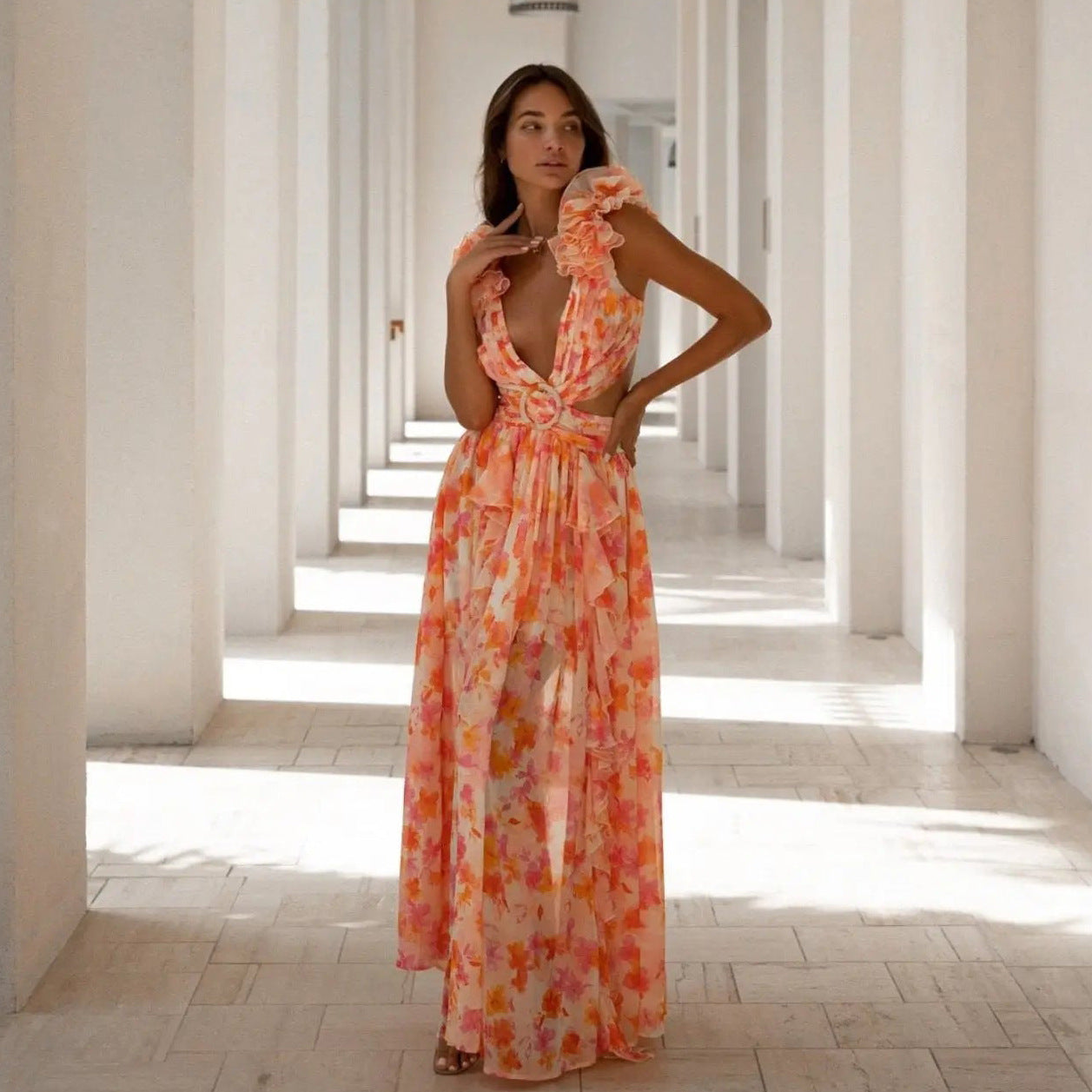 Floral Ruffle Maxi Dress