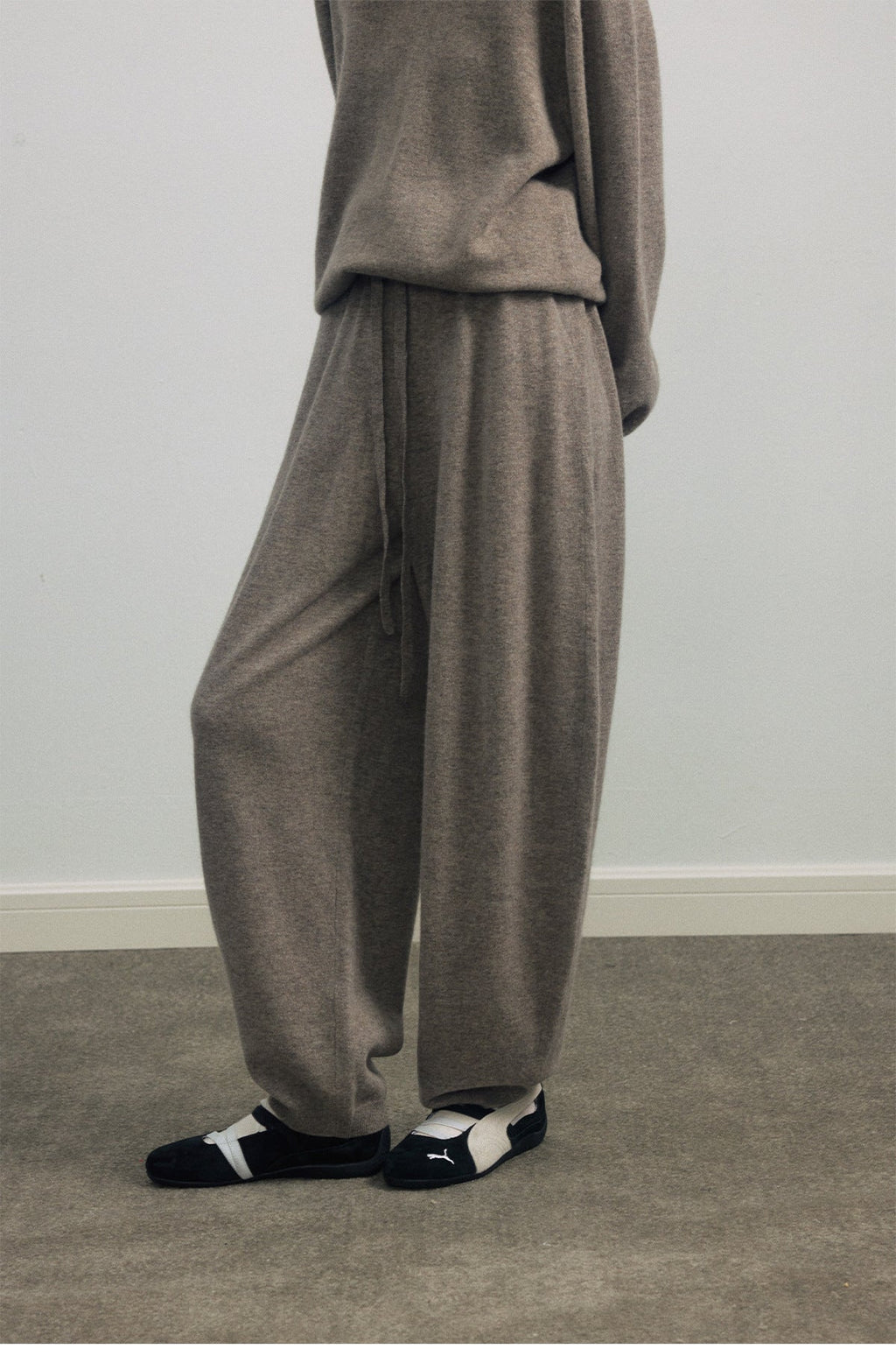 Autumn new casual high-waisted lace-up full cashmere loose long wool pants for women