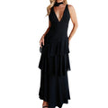 Fashion sexy long dress backless French suspender dress high waist cake dress light luxury pleated
