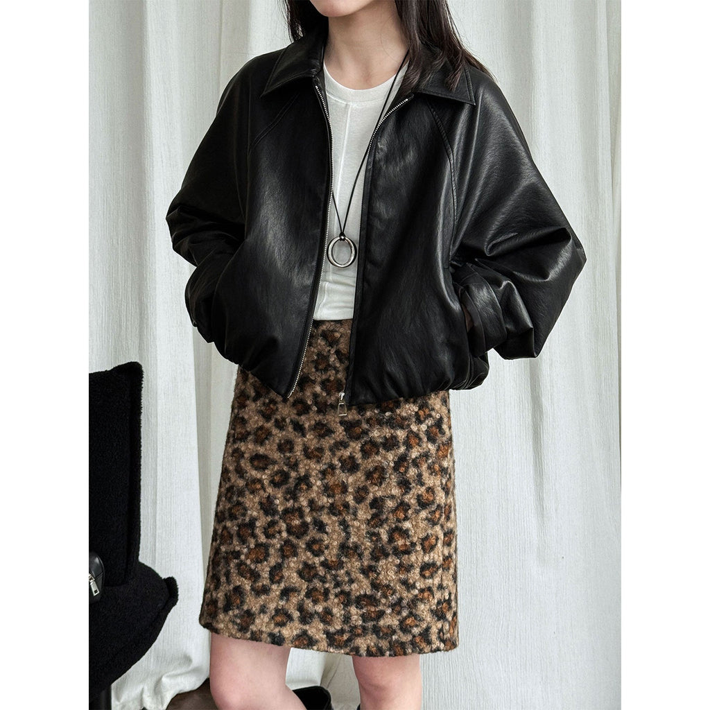 Niche design sense Korean lapel leather jacket women's early spring trend versatile PU coat