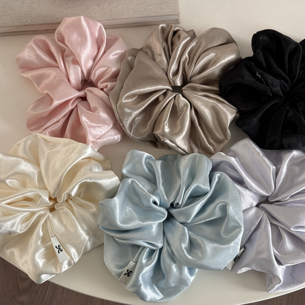 Lazy wind large satin large intestine hair band women's high-end hair rope temperament solid color head flower head rope hair accessories