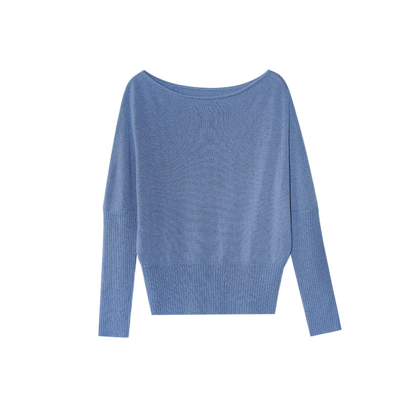 Multi-color all-wool pit strip long-sleeved slanted shoulder two-wear pullover sweater