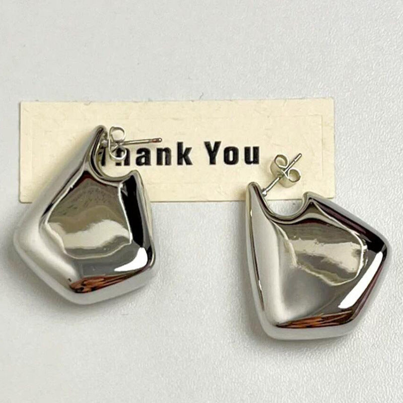Copper-plated 18K gold fashion metal wind geometric smooth surface irregular earrings personalized niche design earrings