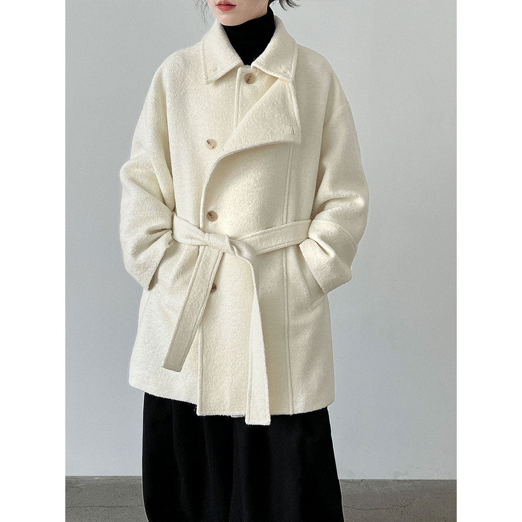 Wool double-layer wide placket silhouette windproof heattech woolen coat women's winter new belt outwear