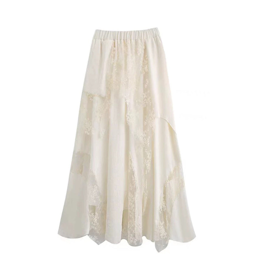 Spring and summer new lace mesh skirt swinging a-word skirt