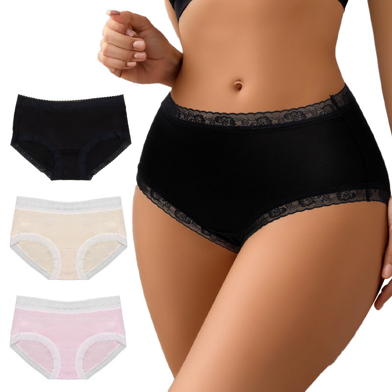 40S cotton lace-trimmed women's underwear mid-waist cotton bottom crotch hip-wrapped quick-drying breathable briefs
