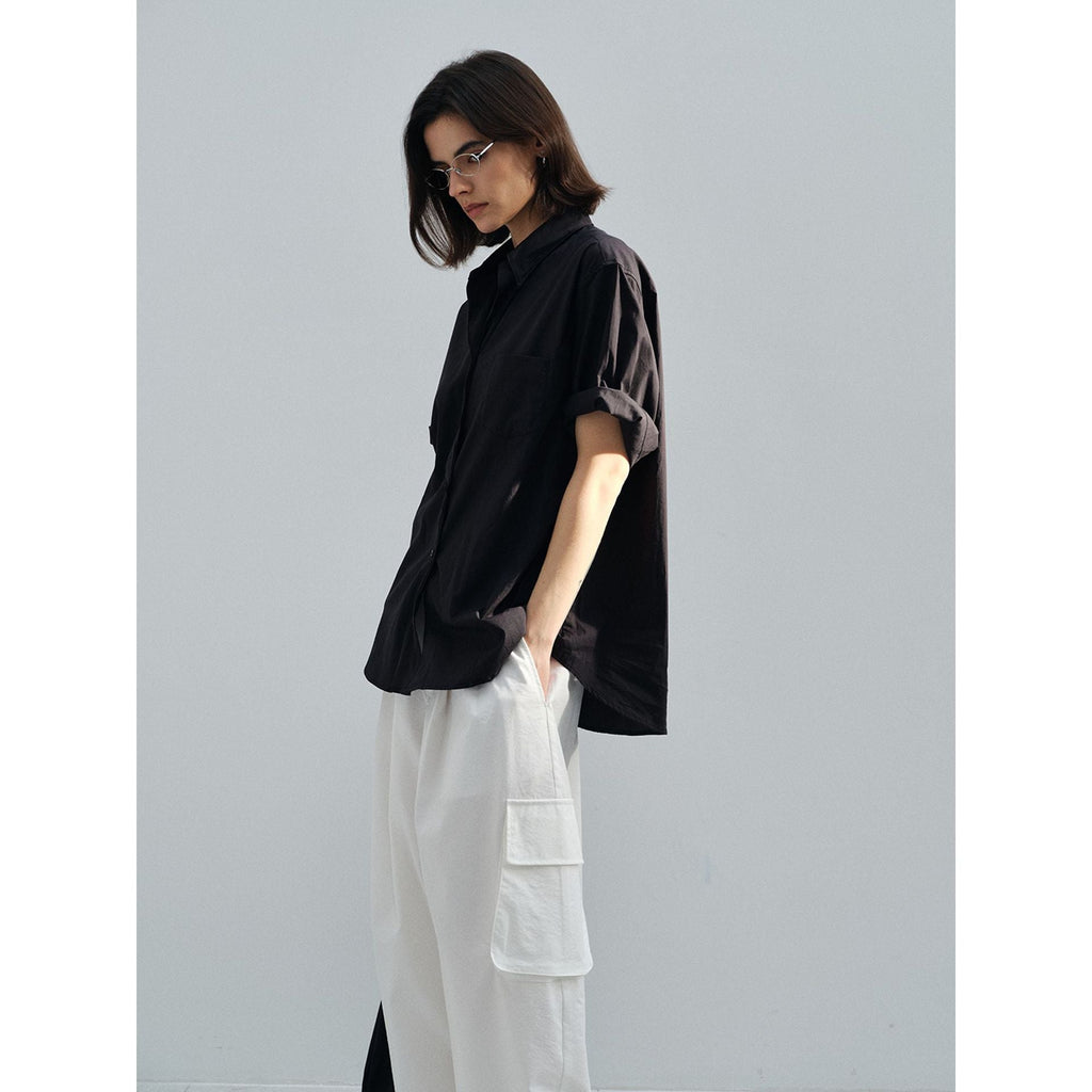 Lapel Collar Cotton Loose Commuter Shirt