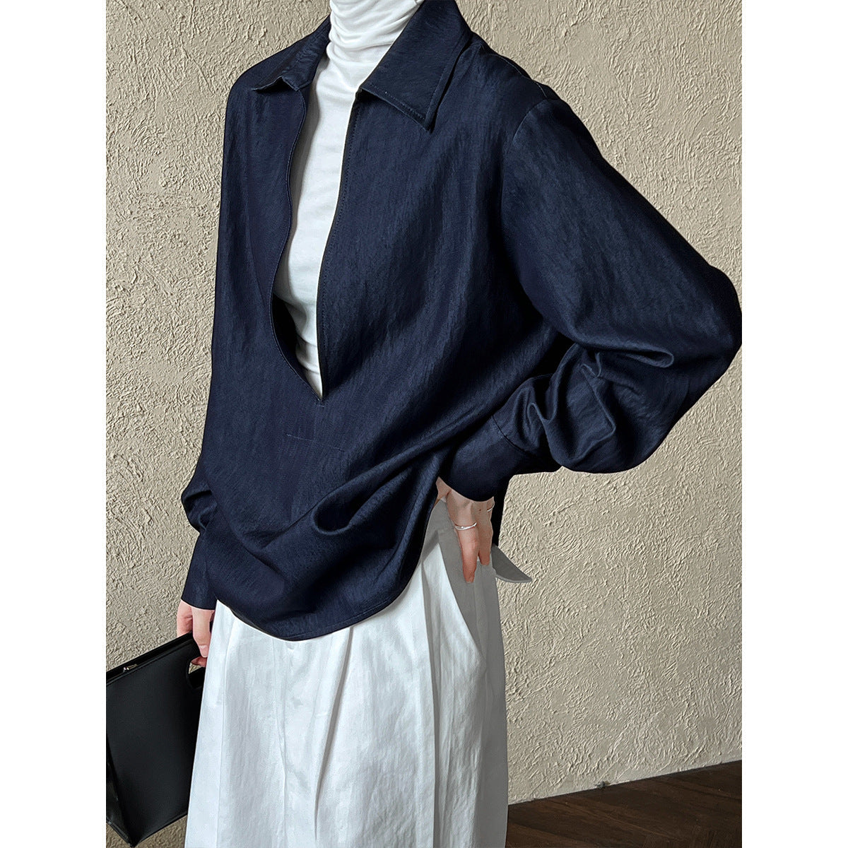 Light ripe long-sleeved V-neck shirt women's autumn new fashion imitation denim overlay top
