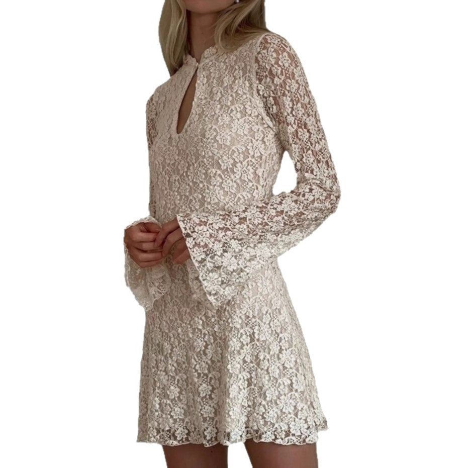 Hot-selling women's clothing summer new products fashion sexy lace hollow hip wrap horn sleeve dress women