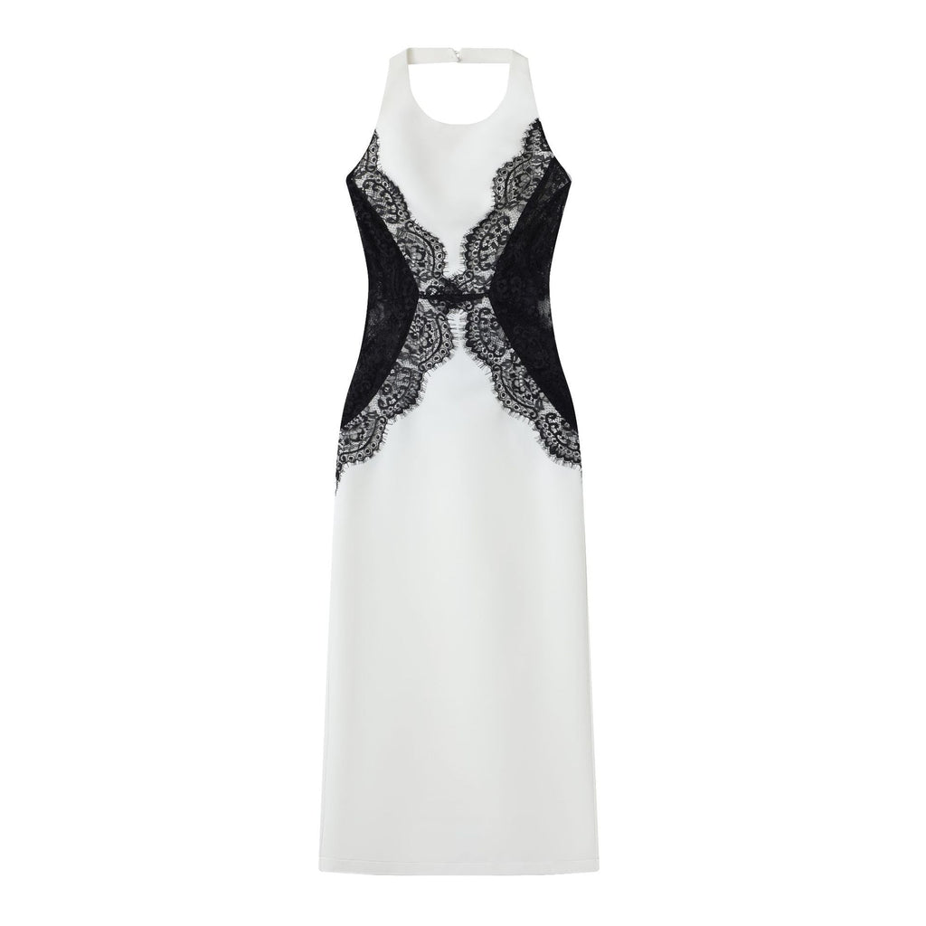 New fashionable and sexy neck splicing long dress backless socialite slim lace dress
