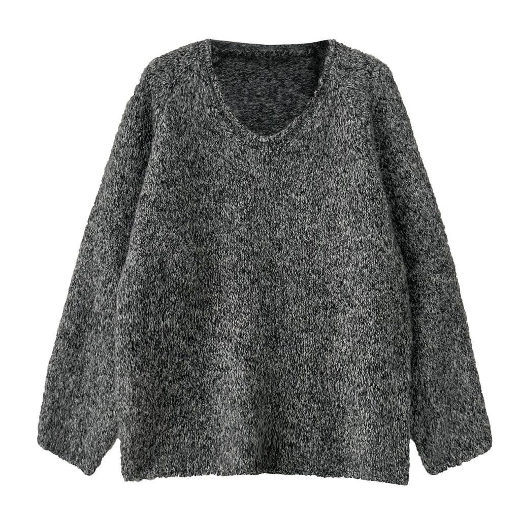 Korean loose v-neck soft waxy knitted inner with long-sleeved women's winter new casual curled top