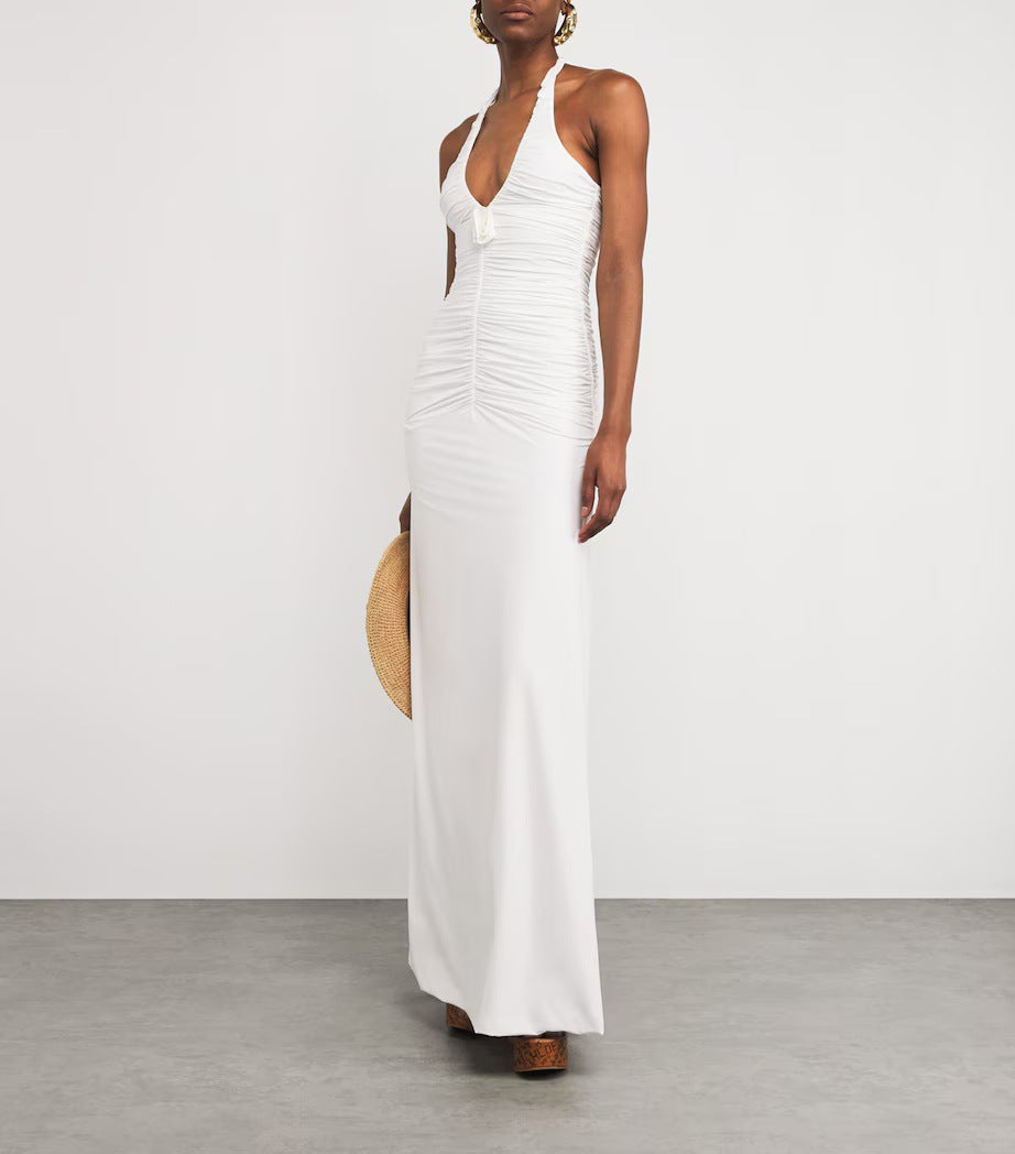 Stylish sexy pleated V-neck babes slim-fit lace-up dress
