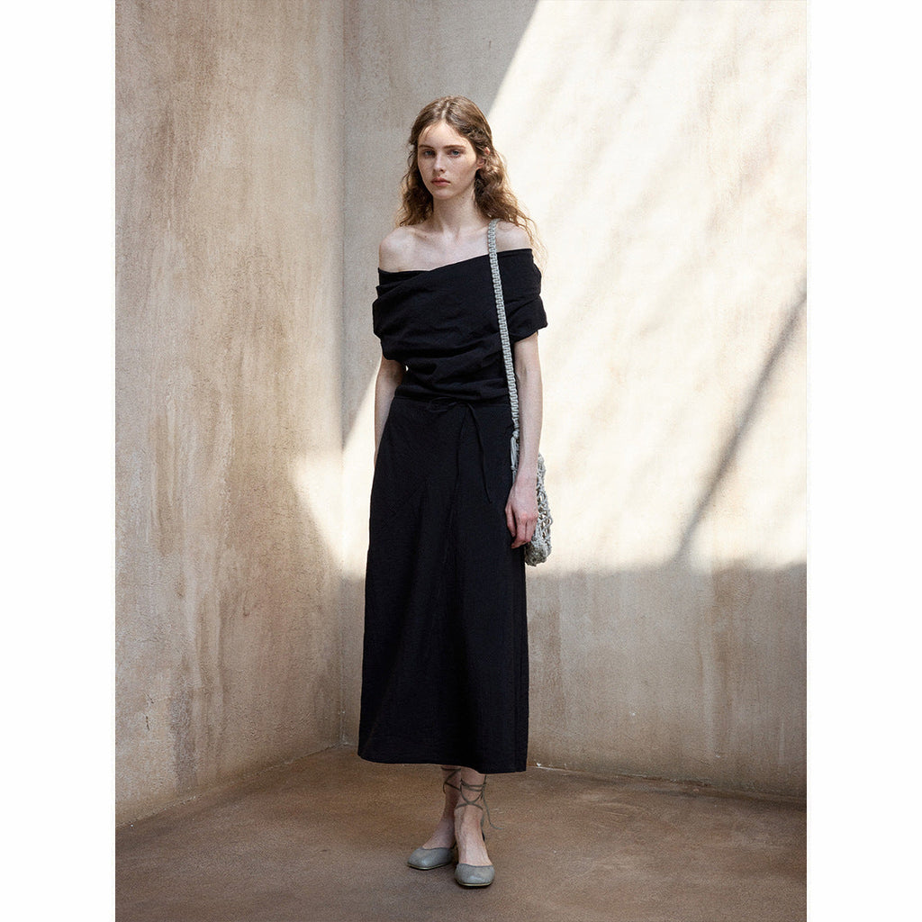 Tencel Off-Shoulder Dress Women Slim Fit Tube Top Long Irregular Hem