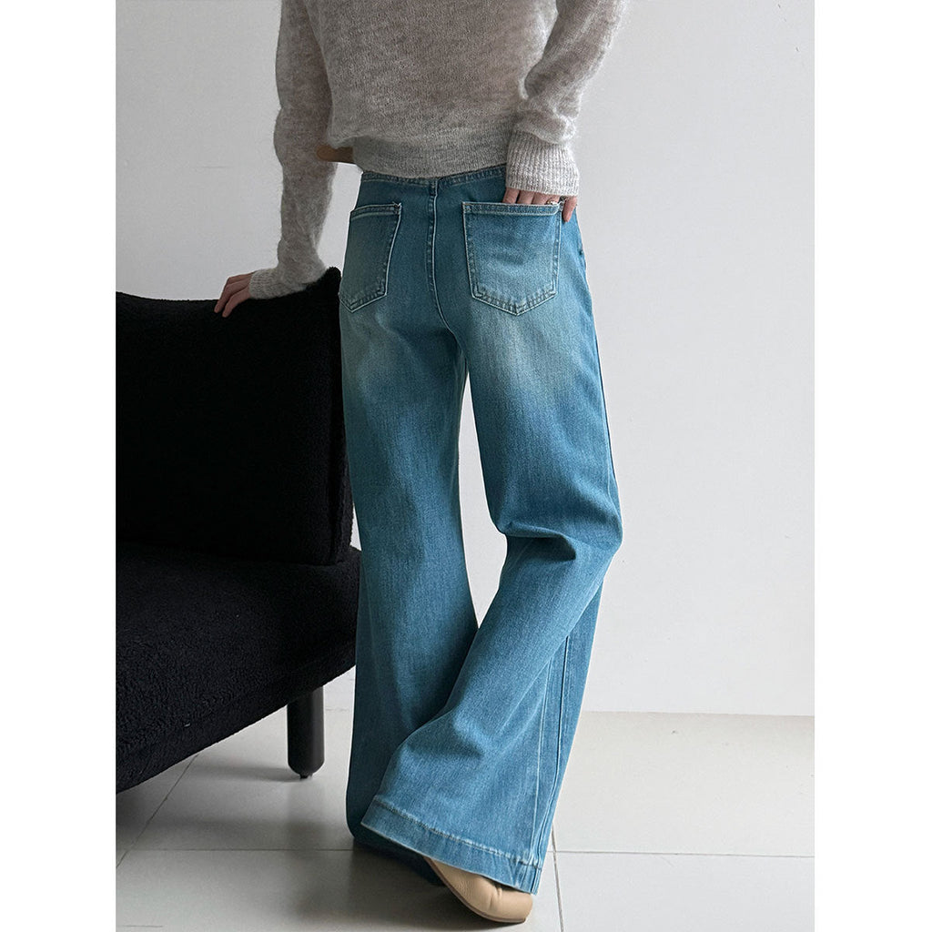 Retro wide-leg jeans for women's 26 early spring new models with belt versatile and thin flared pants