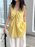 French crew neck design three-dimensional kinked vest top women's summer new loose and thin shirt