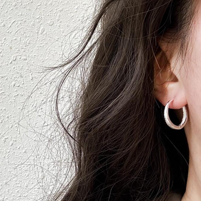 Frosted silver rings, earrings, less feeling earrings, exquisite and small temperament, commuting versatile