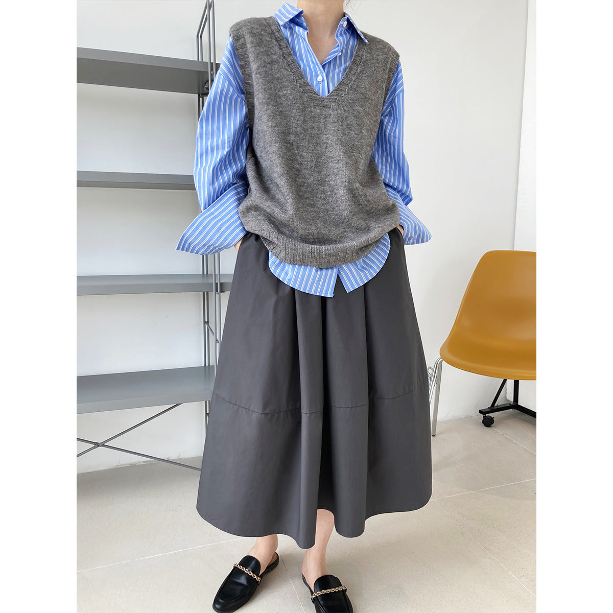 Autumn high waist thin fluffy a-shaped skirt skirt elastic waist medium and long swinging umbrella skirt