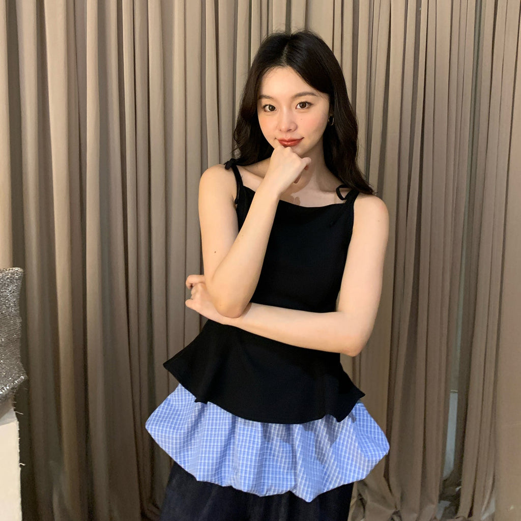Sweet age reduction can be worn outside contrasting color splicing vest suspender top