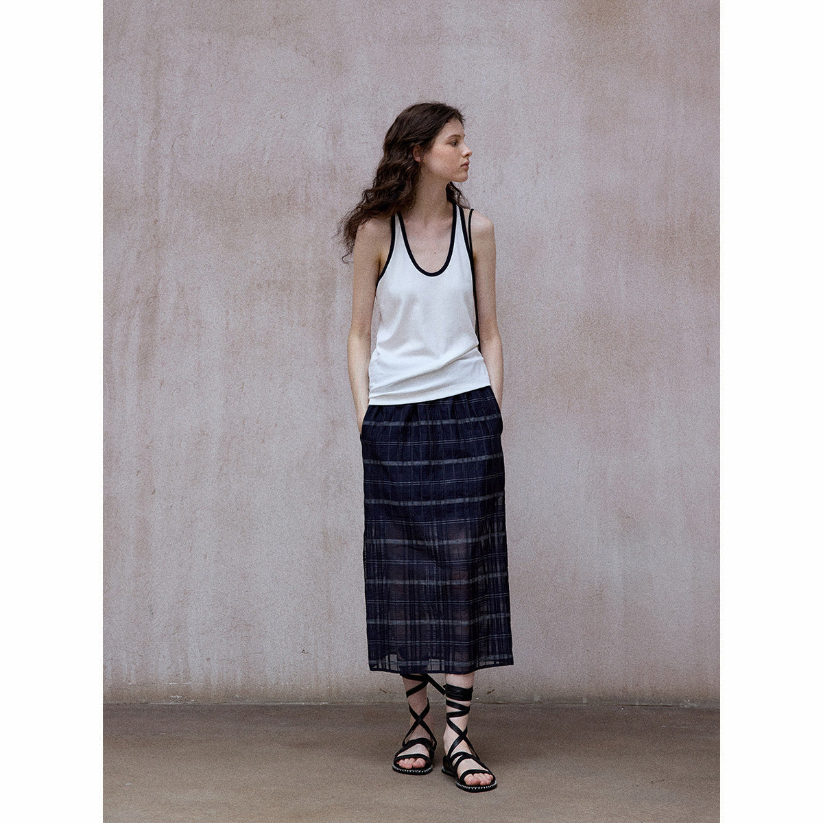 Natural skin-friendly mulberry silk versatile commuting wear plaid skirt elastic tube top