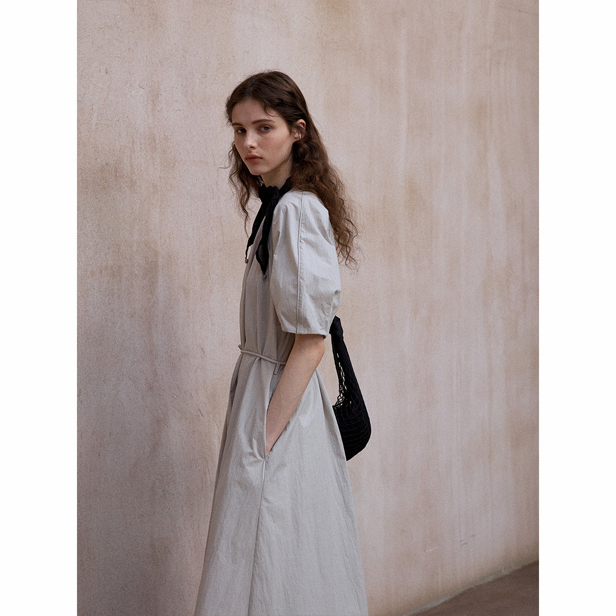 Sleeve Sleeve Crew Neck Lace-Up Dress Summer Simple Commuter