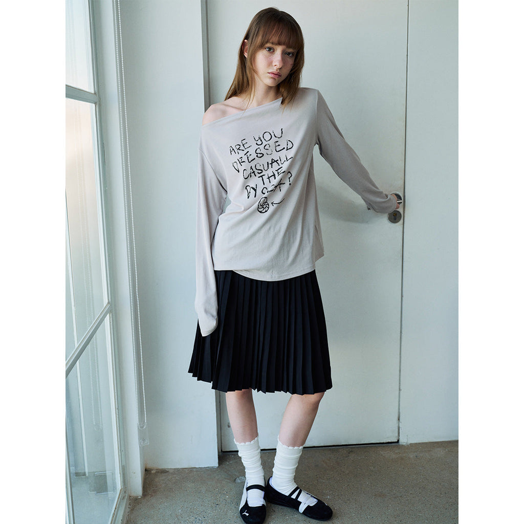 Spring casual solid color versatile modal cloud feeling easy pleated skirt
