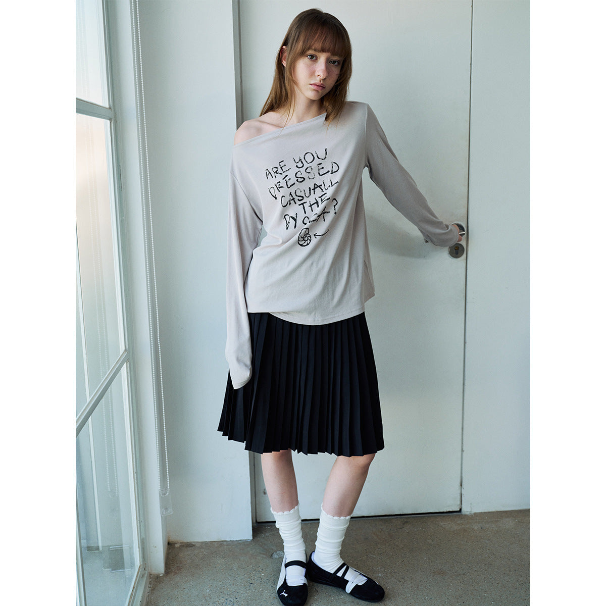 Spring casual solid color versatile modal cloud feeling easy pleated skirt