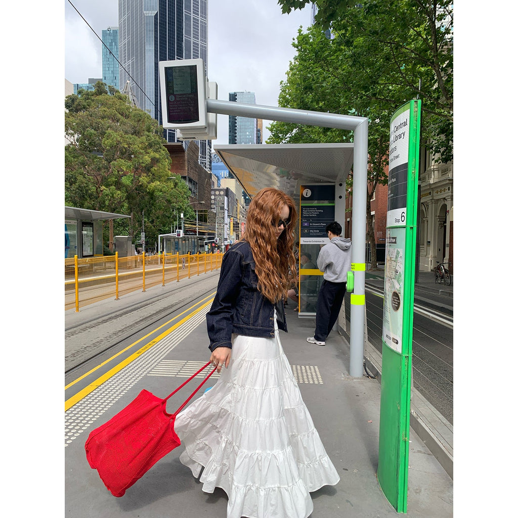 Early spring vacation style beautiful temperament high waist big swing half body cake skirt girl