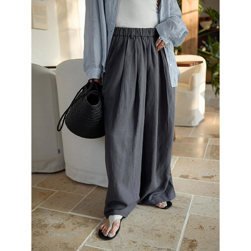 Lazy Tencel linen elastic waist covering and thin casual pants