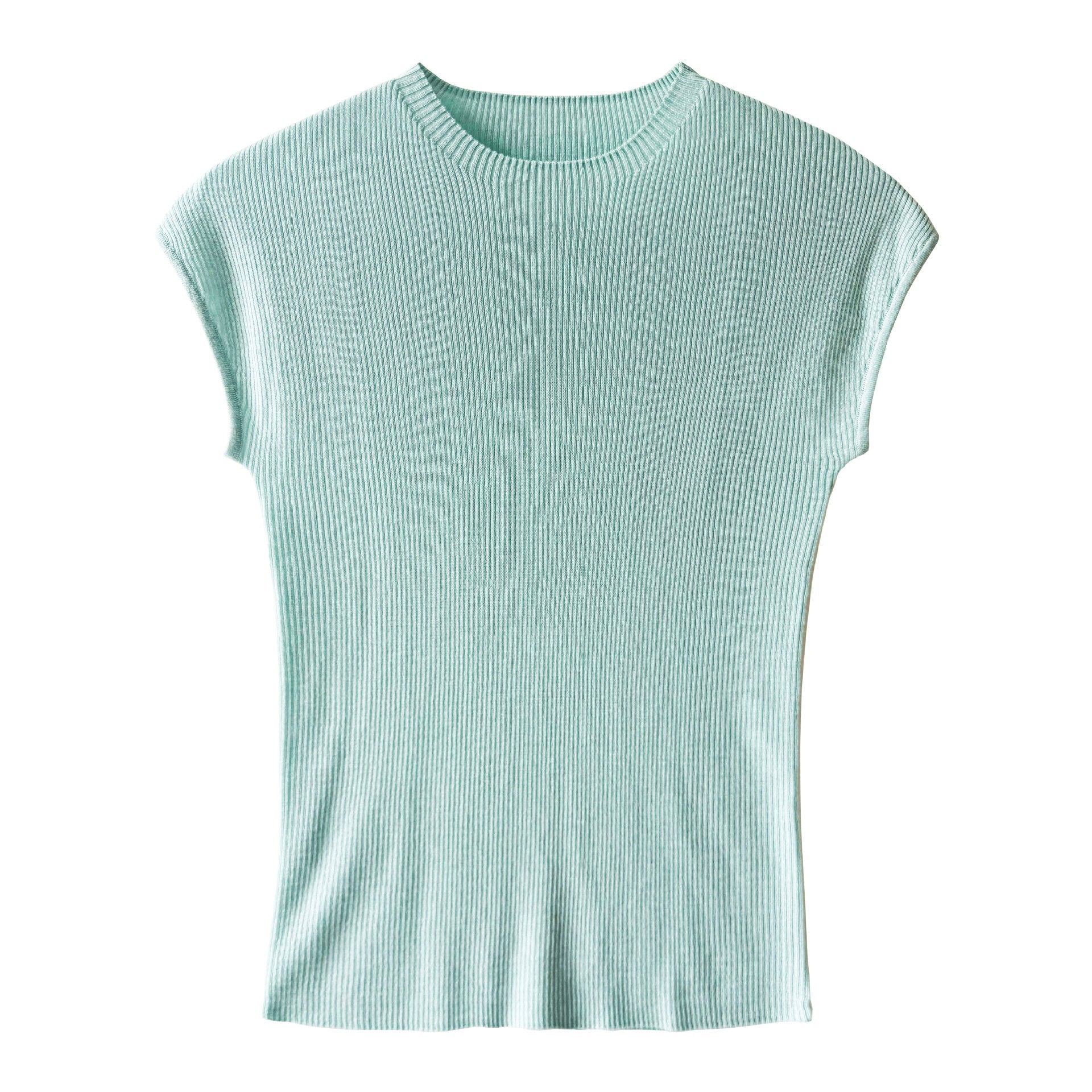 Simple slim temperament flying sleeves wool knitted top women's 26 spring new versatile T-shirt