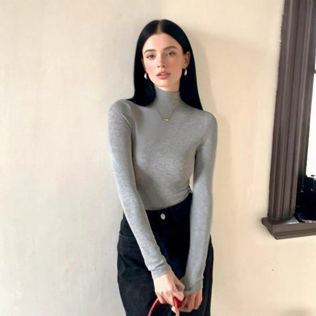 New autumn/winter semi-turtleneck slim long-sleeved base shirt