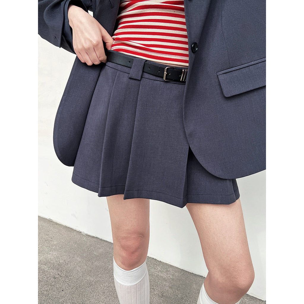 Korean high-end casual suit women's cuff splicing blazer + pleated skirt suit