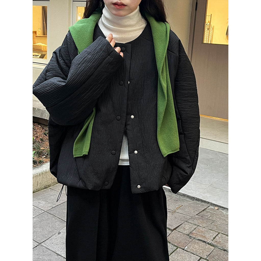 Korean simple loose casual round neck short cotton-padded clothes women's winter top cotton-padded jacket jacket