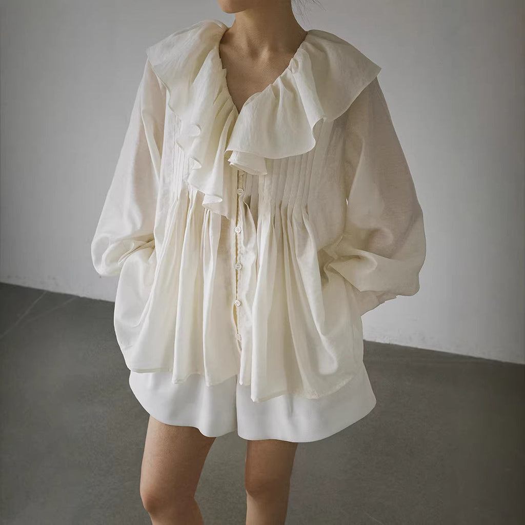 Spring and summer retro ruffle edge loose shirt