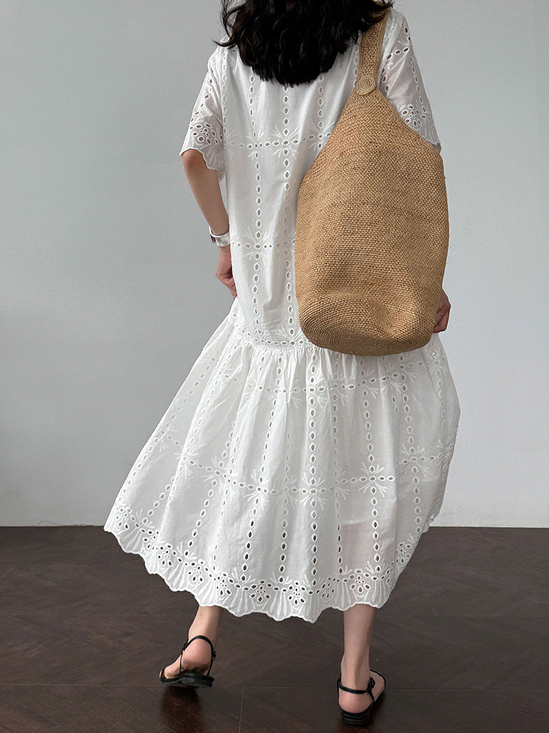 French hollow lace hook embroidery dress