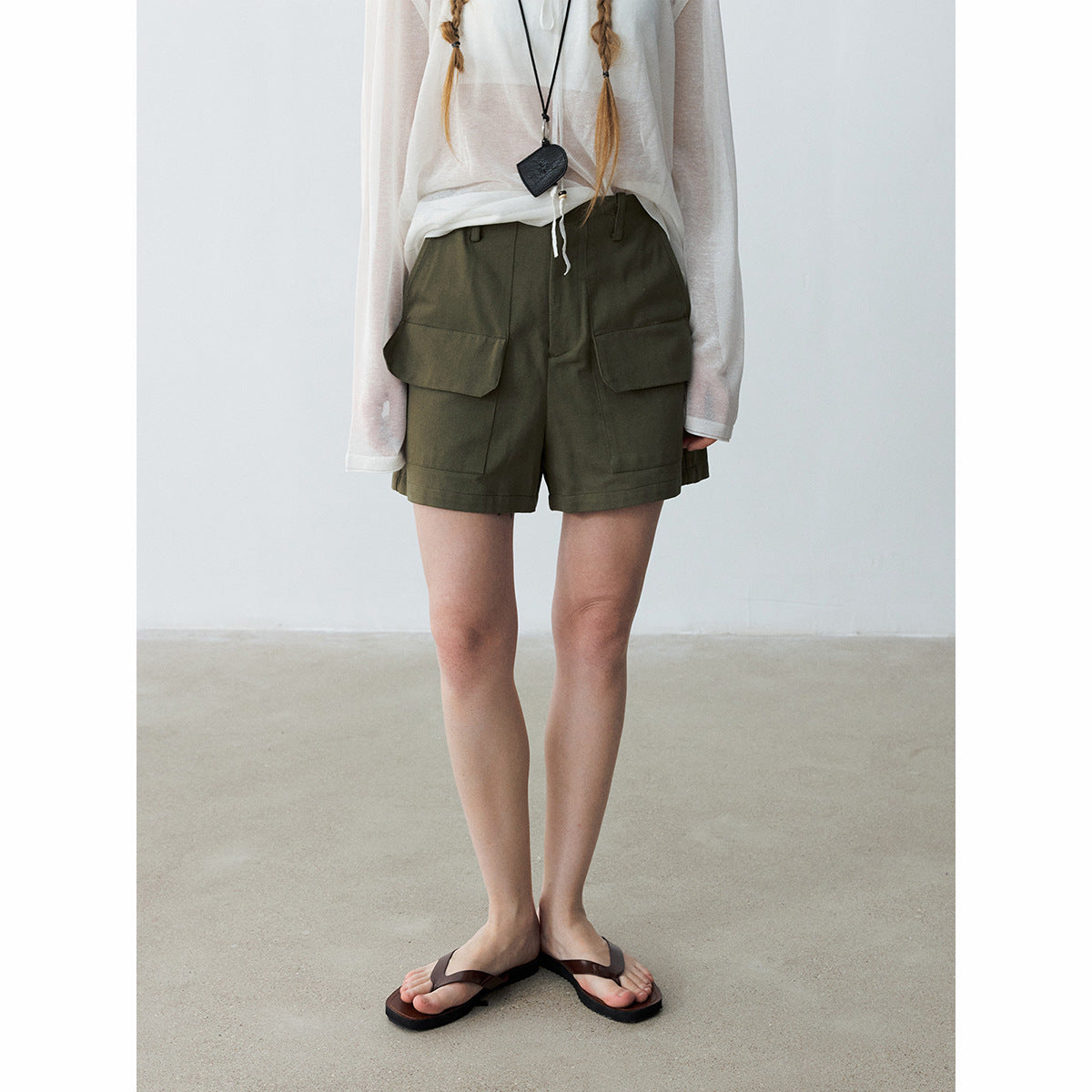 Summer new casual high-waisted French hemp retro versatile tooling shorts casual pants