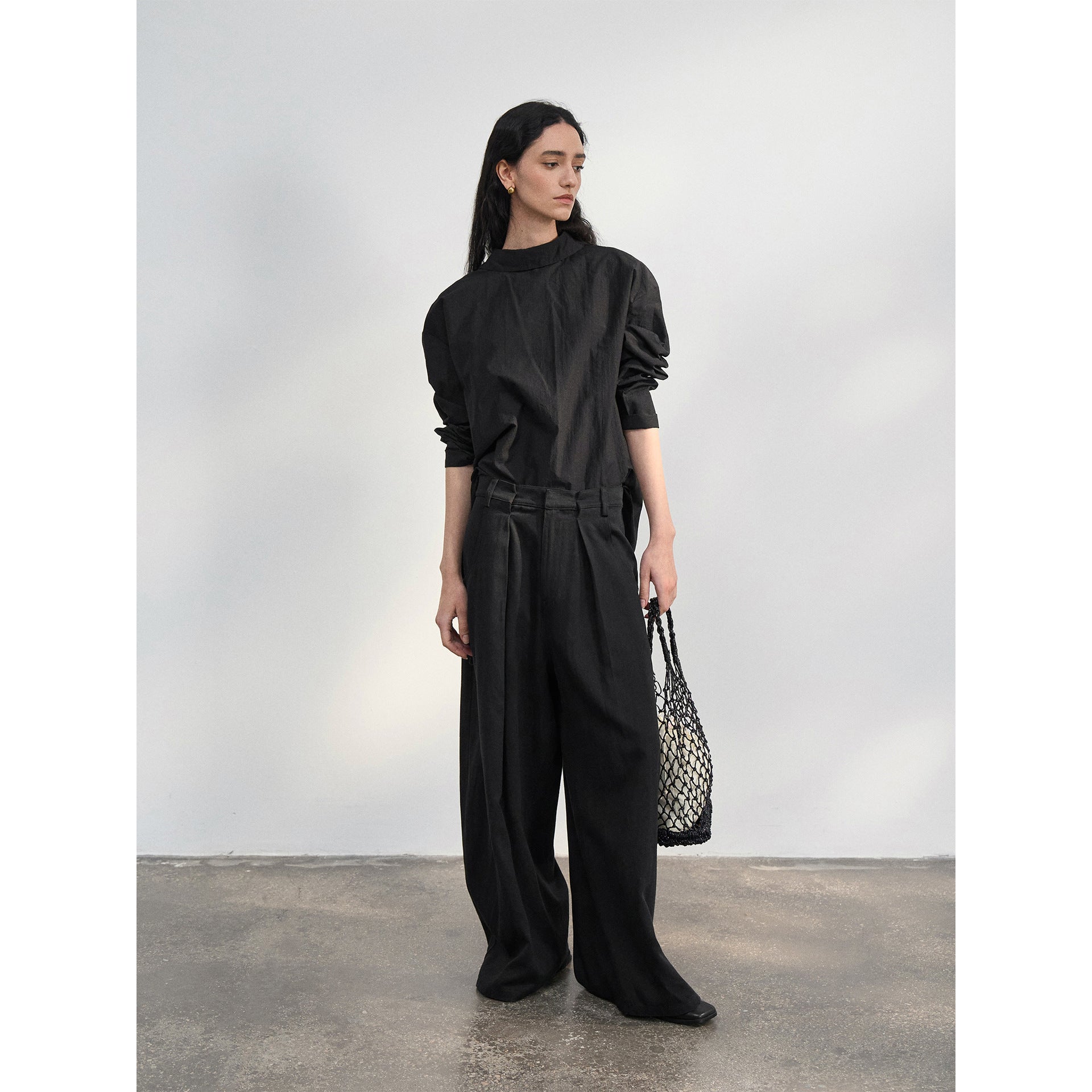 Spring new commuter tencel cotton and linen blend waist pleated casual scimitar pants