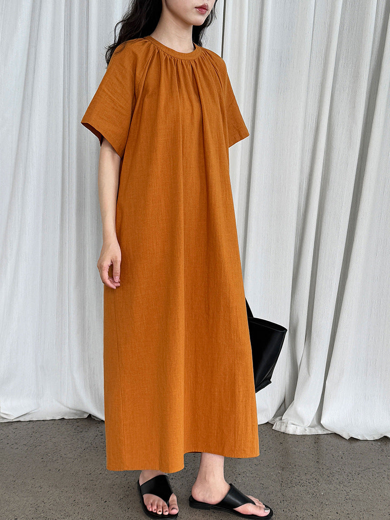 Korean style minimalist backless twist knot relaxed fit maxi dress - new summer collection, loose cotton linen dress