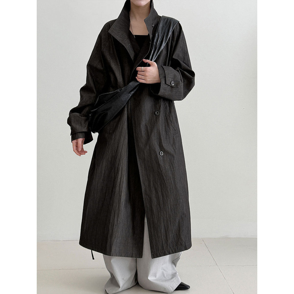 Retro British style stand-up collar lace-up medium and long trench coat for women's autumn new minimalist high-end sense