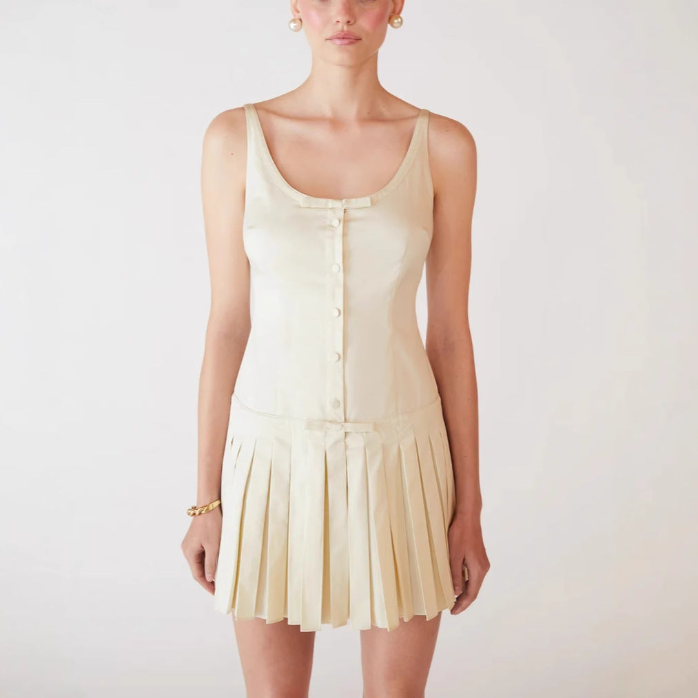 Spot Women's Fashion Spice Girls Skinny Suspender Dress Waist Sexy Pleated Short Skirt Women