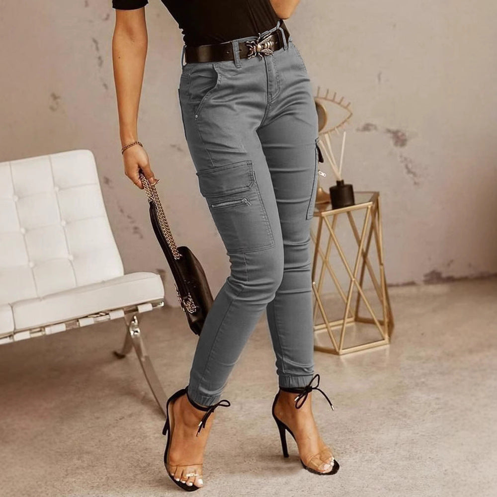 Low waist button solid color pocket toe overalls women's versatile