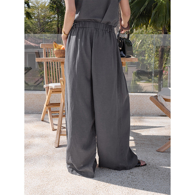 Lazy Tencel linen elastic waist covering and thin casual pants
