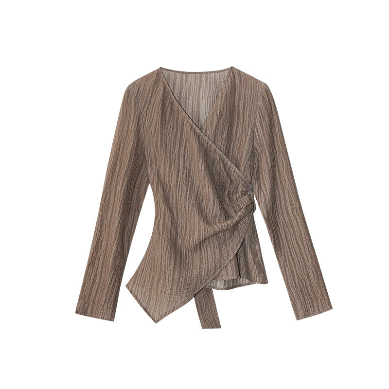 Coffee pleated irregular straps shirt top