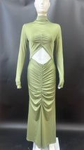 Pleated Slim Crew Neck Dress