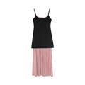 French mesh stitching shows thin contrasting color minimalist suspender dress