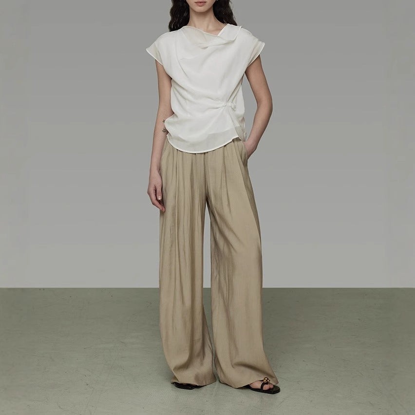 Three-dimensional pleated wide-leg pants women's summer new loose and thin pendant casual long pants
