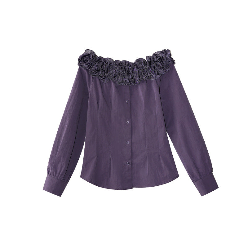Heavy Industry Flower Pinch Pleated Waist Shoulder Shirt Women