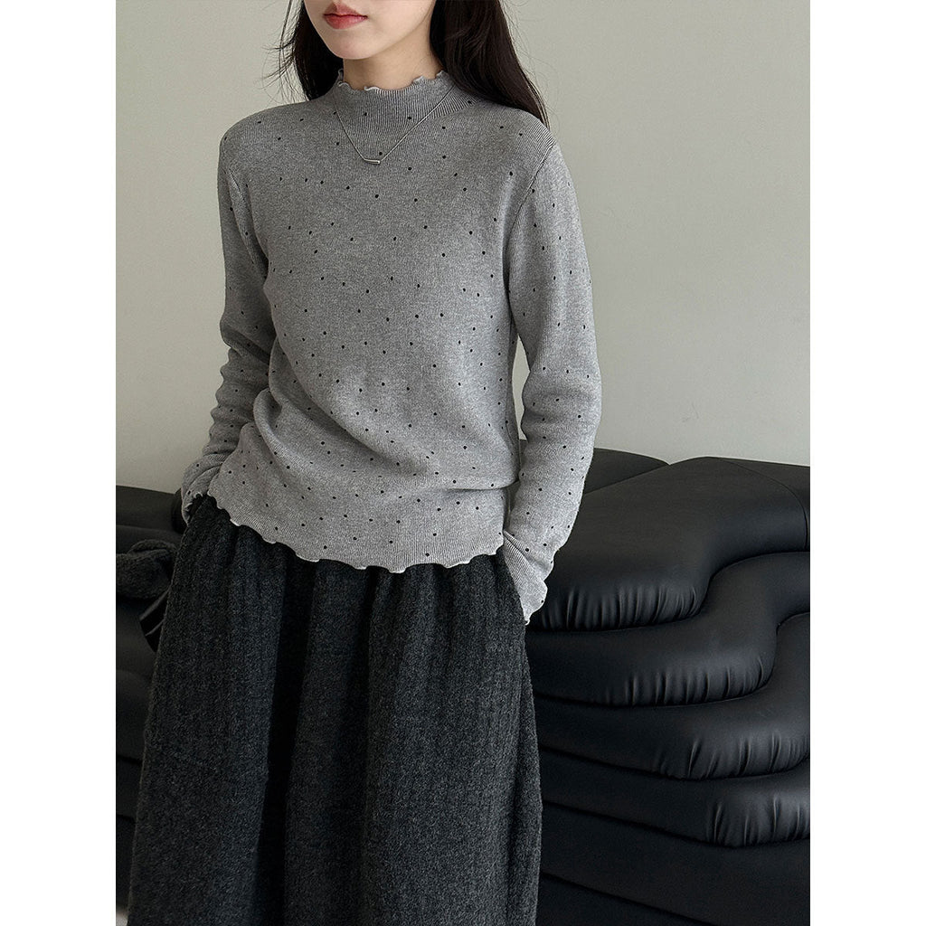 Half turtleneck polka dot elegantknitting shirt women's winter new arrival chic fungus edge inner tops