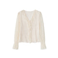 Hollow ruffle edge design embroidered lace shirt